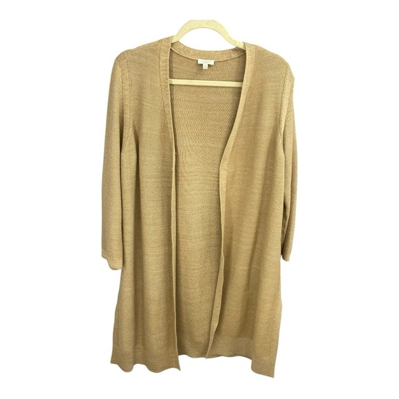 Talbots Plus Tan / Gold Metallic Knit Open Front Cardigan Duster Sweater Size X - Picture 1 of 8